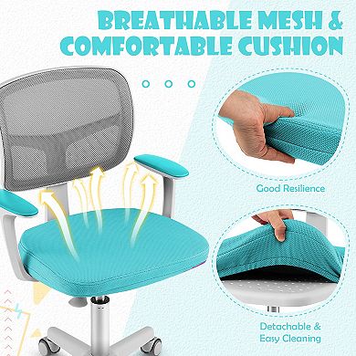 Adjustable Kids Desk Chair With Auto Brake Casters And Lumbar Support