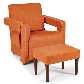 Berber Fleece Accent Chair With Ottoman and Waist Pillow