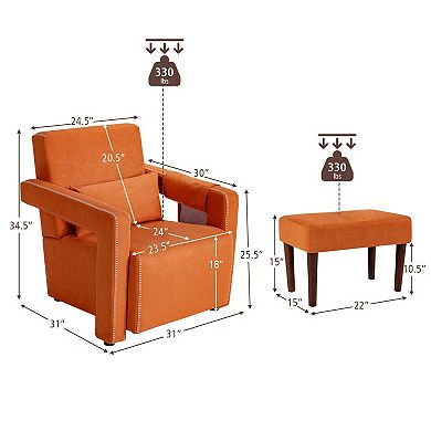Berber Fleece Accent Chair With Ottoman and Waist Pillow