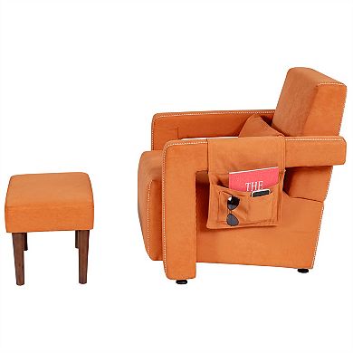 Berber Fleece Accent Chair With Ottoman and Waist Pillow