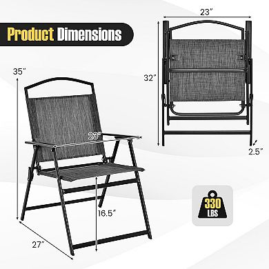 Patio Folding Chairs Set of 4 with Breathable Fabric and 330 Lb Metal Frame