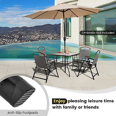 Patio Folding Chairs Set of 4 with Breathable Fabric and 330 Lb Metal Frame