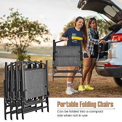 Patio Folding Chairs Set of 4 with Breathable Fabric and 330 Lb Metal Frame