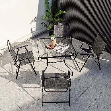 Patio Folding Chairs Set of 4 with Breathable Fabric and 330 Lb Metal Frame