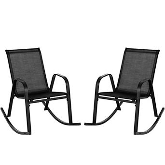 Set Of 2 Patio Rocking Chairs With Breathable Fabric And Metal Frame