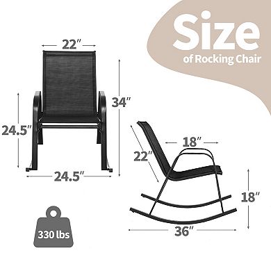 Set Of 2 Patio Rocking Chairs With Breathable Fabric And Metal Frame