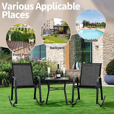 Set Of 2 Patio Rocking Chairs With Breathable Fabric And Metal Frame