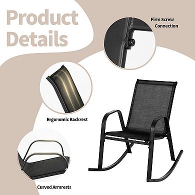 Set Of 2 Patio Rocking Chairs With Breathable Fabric And Metal Frame