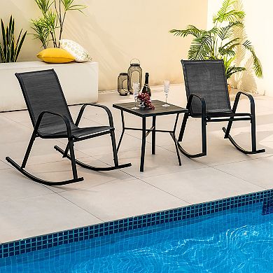 Set Of 2 Patio Rocking Chairs With Breathable Fabric And Metal Frame