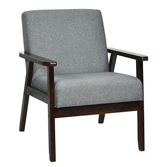 Fabric Accent Armchair With Rubber Wood Frame and Linen Upholstery