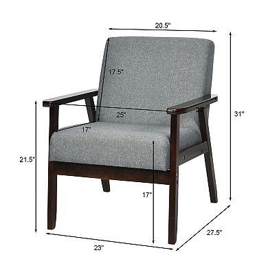 Fabric Accent Armchair With Rubber Wood Frame and Linen Upholstery