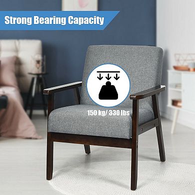 Fabric Accent Armchair With Rubber Wood Frame and Linen Upholstery