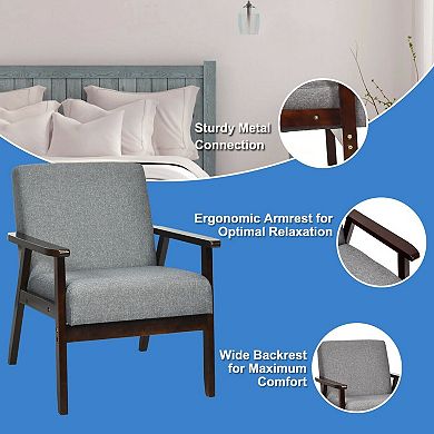 Fabric Accent Armchair With Rubber Wood Frame and Linen Upholstery