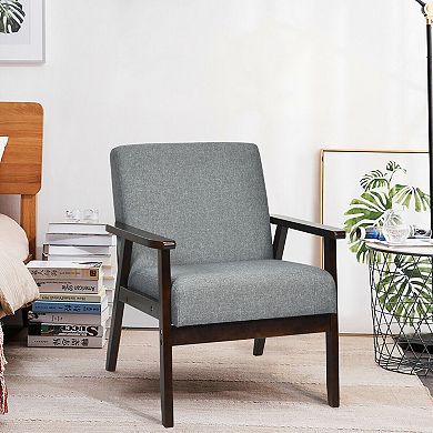 Fabric Accent Armchair With Rubber Wood Frame and Linen Upholstery
