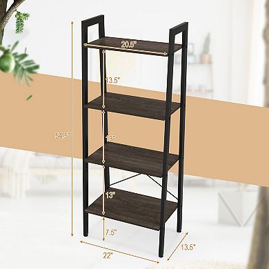 4 Tier Bookshelf With Metal Frame and Adjustable Foot Pads
