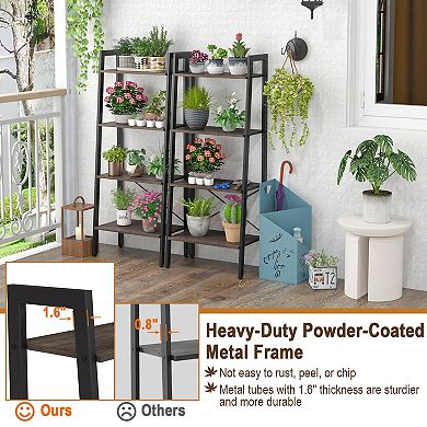 4 Tier Bookshelf With Metal Frame and Adjustable Foot Pads