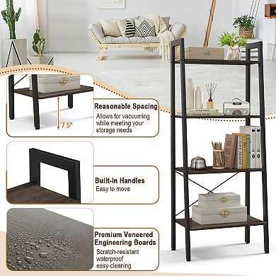 4 Tier Bookshelf With Metal Frame and Adjustable Foot Pads