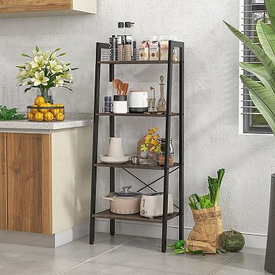 4 Tier Bookshelf With Metal Frame and Adjustable Foot Pads