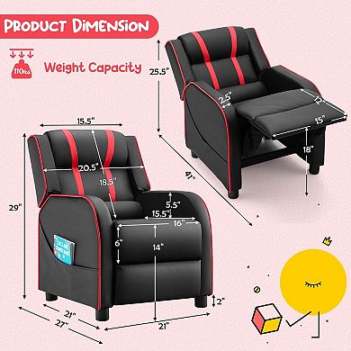 Kids Recliner Chair with Footrest and Side Pockets
