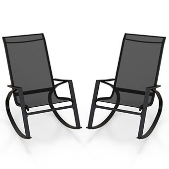 Patio Rocking Chairs Set of 2 Outdoor Sling Fabric Rockers with Ergonomic Backrest