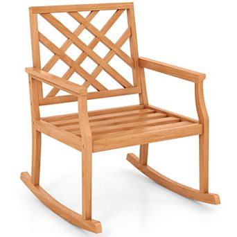 Teak Wood Rocking Chair with Slatted Seat and 400 Lb Capacity