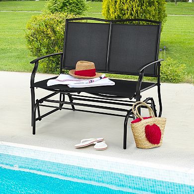 Patio Rocking Loveseat Chair with Steel Frame and Textilene Seat