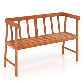 Eucalyptus Wood Outdoor Bench with Armrests and Slatted Back