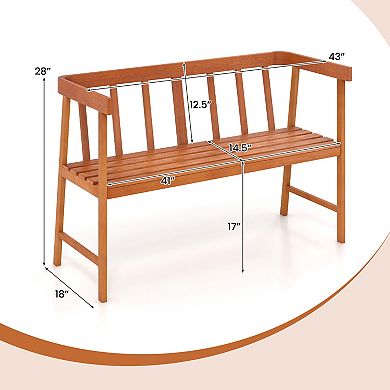 Eucalyptus Wood Outdoor Bench with Armrests and Slatted Back