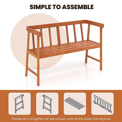 Eucalyptus Wood Outdoor Bench with Armrests and Slatted Back
