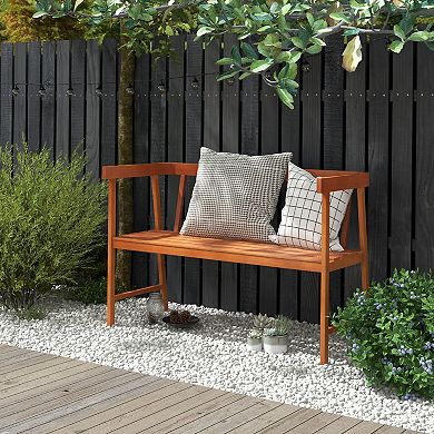 Eucalyptus Wood Outdoor Bench with Armrests and Slatted Back