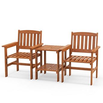 Patio Bistro Table and Chairs Set with Umbrella Hole Wood Frame