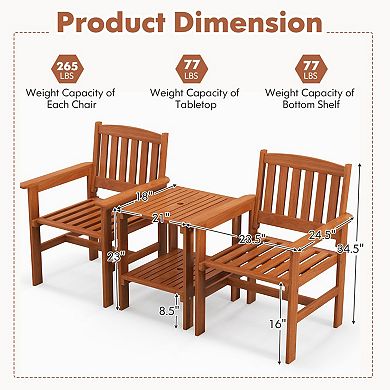 Patio Bistro Table and Chairs Set with Umbrella Hole Wood Frame