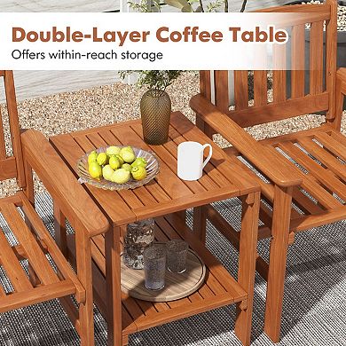 Patio Bistro Table and Chairs Set with Umbrella Hole Wood Frame