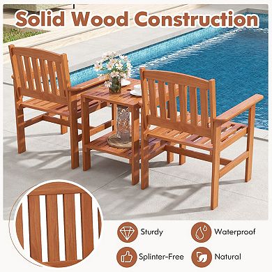 Patio Bistro Table and Chairs Set with Umbrella Hole Wood Frame
