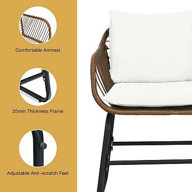 3 Piece Patio Bistro Set with Cushioned Rattan Chairs and Glass Table
