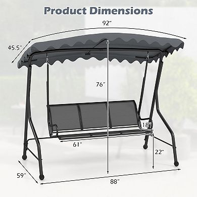 3 Seat Outdoor Porch Swing with Adjustable Canopy and 1000 Lb Capacity