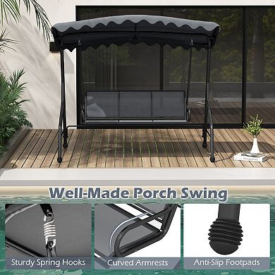 3 Seat Outdoor Porch Swing with Adjustable Canopy and 1000 Lb Capacity