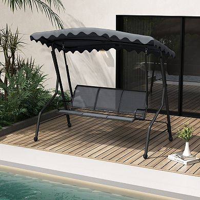 3 Seat Outdoor Porch Swing with Adjustable Canopy and 1000 Lb Capacity