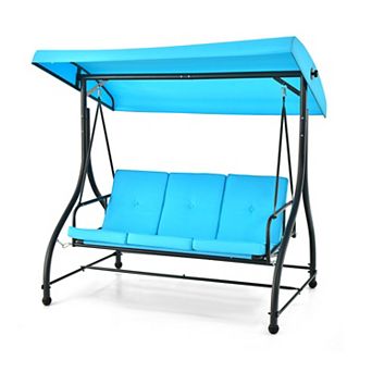 3 Seat Outdoor Porch Swing With Adjustable Canopy And Bed Conversion