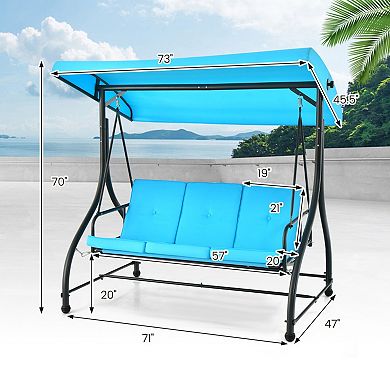 3 Seat Outdoor Porch Swing With Adjustable Canopy And Bed Conversion