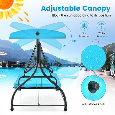 3 Seat Outdoor Porch Swing With Adjustable Canopy And Bed Conversion