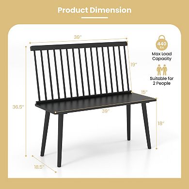 Entryway Bench for 2 with Spindle Back Rubber Wood Dining Bench