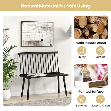 Entryway Bench for 2 with Spindle Back Rubber Wood Dining Bench