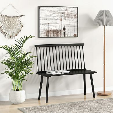 Entryway Bench for 2 with Spindle Back Rubber Wood Dining Bench
