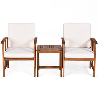 Solid Wood Outdoor Patio Sofa Set with Cushions and Table