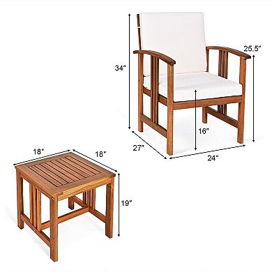 Solid Wood Outdoor Patio Sofa Set with Cushions and Table