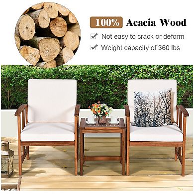 Solid Wood Outdoor Patio Sofa Set with Cushions and Table