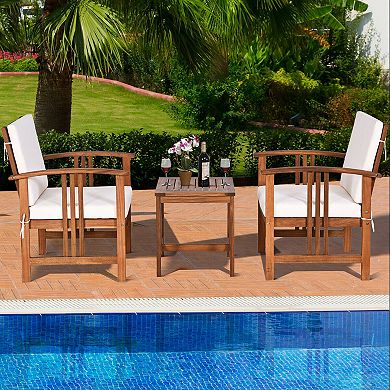 Solid Wood Outdoor Patio Sofa Set with Cushions and Table