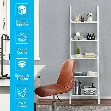 5 Tier Ladder Shelf Bookcase Wall Leaning Display Rack
