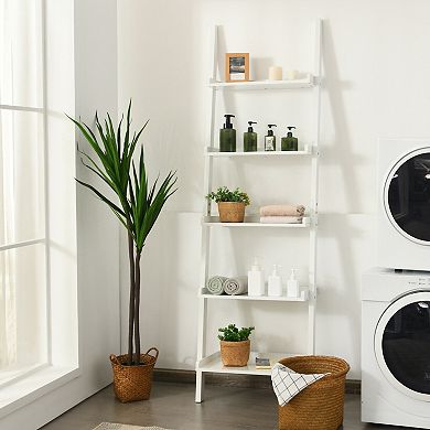 5 Tier Ladder Shelf Bookcase Wall Leaning Display Rack